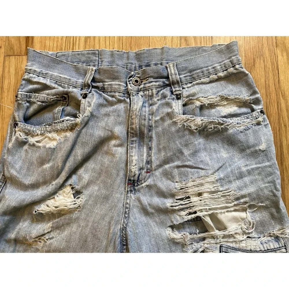 Vintage 90s Kikwear Distressed Denim Shorts Baggy Jorts Y2K Rave Skate RN 87490